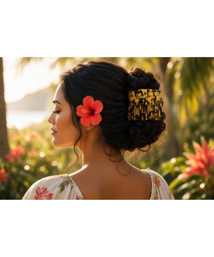 Samoa Hibiscus Tortoise Shell Hair Comb – 3.9" x 3.3"