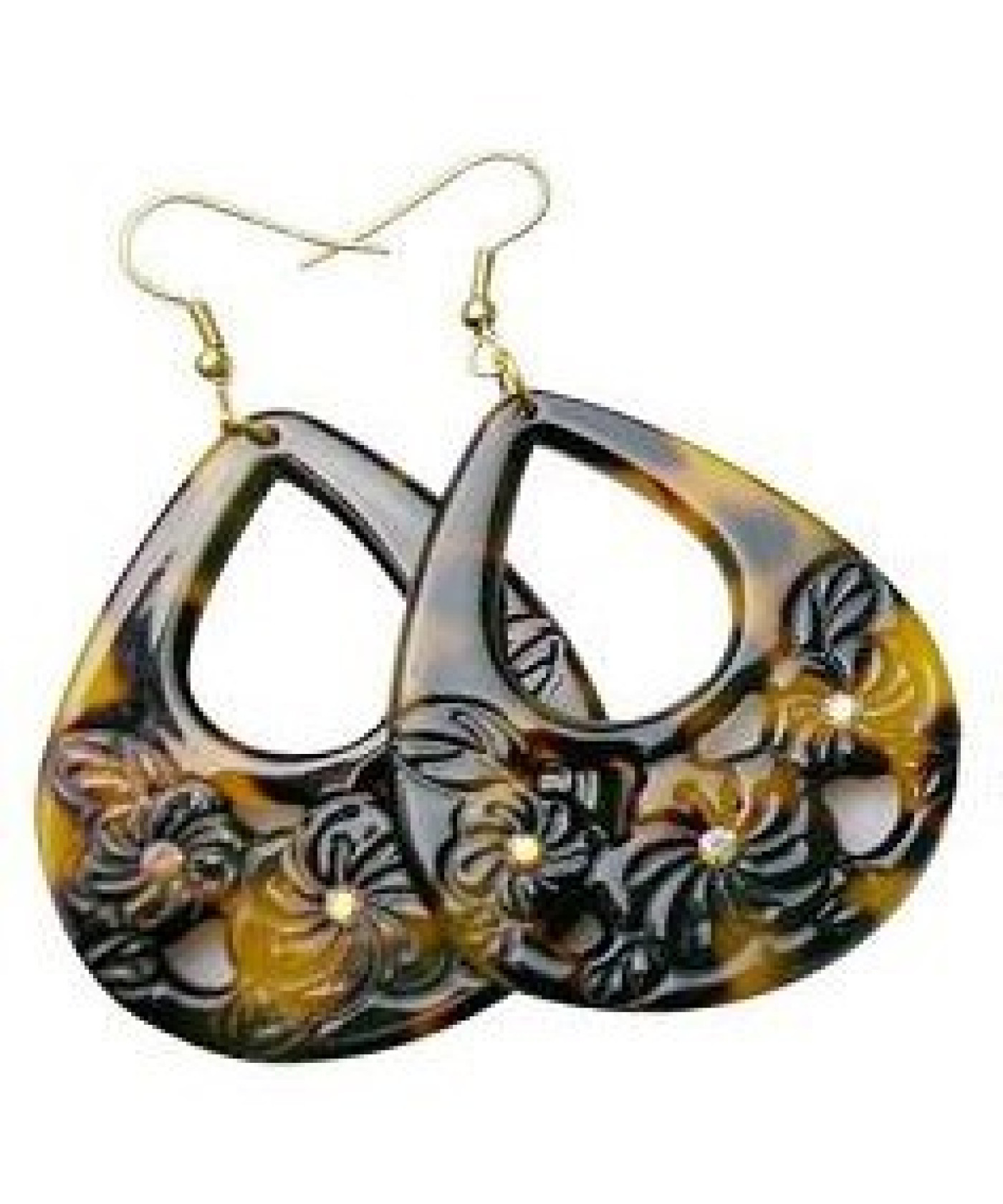 40MM Flower Carved Brown Faux Turtle Shell Tear Drop Earrings