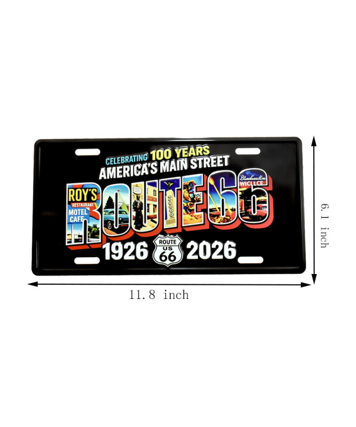 Route 66 100th Anniversary 1926–2026 Metal License Plate Sign