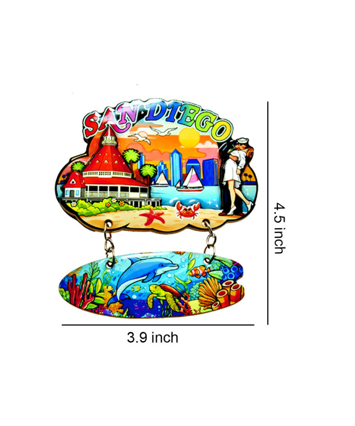 3D San Diego Scenic Dangling Marine Life Souvenir Magnet – 3.9" x 4.5"