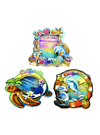 3D California Coastal Marine Life Magnet with Moving Glitter Sand – Assorted Designs