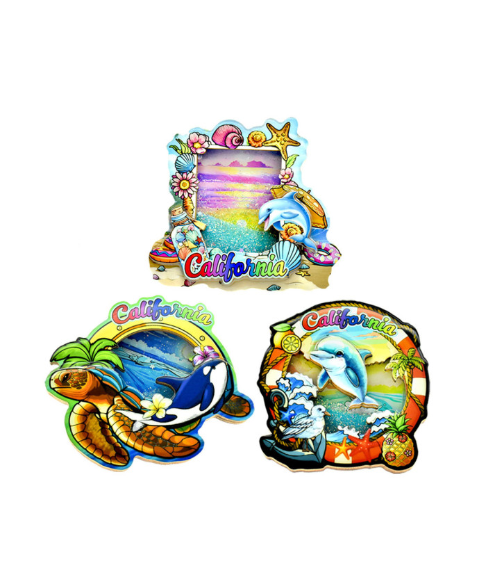 3D California Coastal Marine Life Magnet with Moving Glitter Sand – Assorted Designs