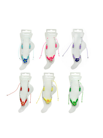 Adjustable Plumeria Flower Beaded Anklet – 6 Assorted Colors