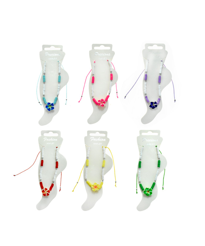 Adjustable Plumeria Flower Beaded Anklet – 6 Assorted Colors