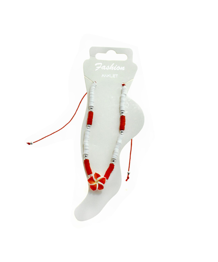 Adjustable Plumeria Flower Beaded Anklet – 6 Assorted Colors