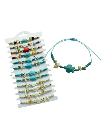 Adjustable Sea Turtle & Shell Beaded Bracelet – Assorted Colors