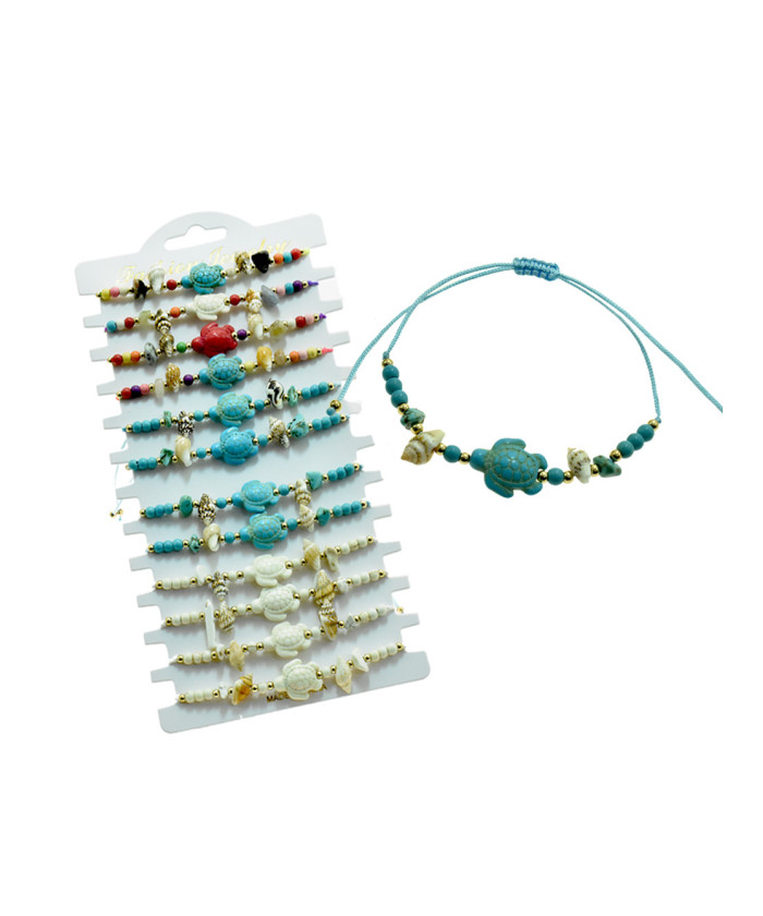 Adjustable Sea Turtle & Shell Beaded Bracelet – Assorted Colors