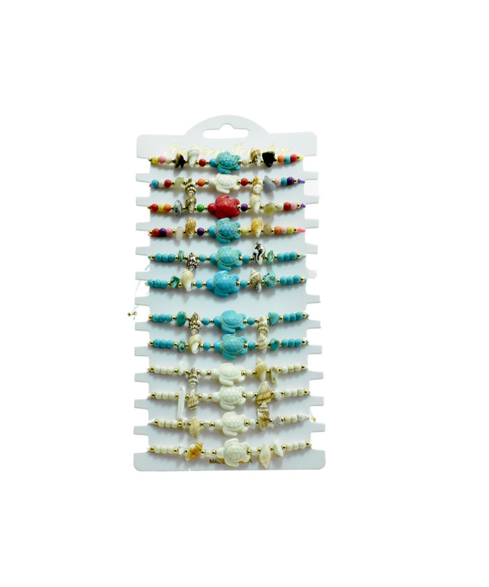 Adjustable Sea Turtle & Shell Beaded Bracelet – Assorted Colors