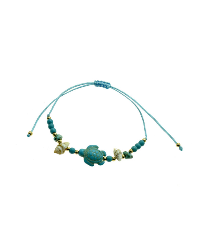Adjustable Sea Turtle & Shell Beaded Bracelet – Assorted Colors