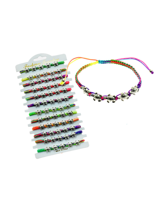 Adjustable Sea Turtle Charm Braided Bracelet – Assorted Colors