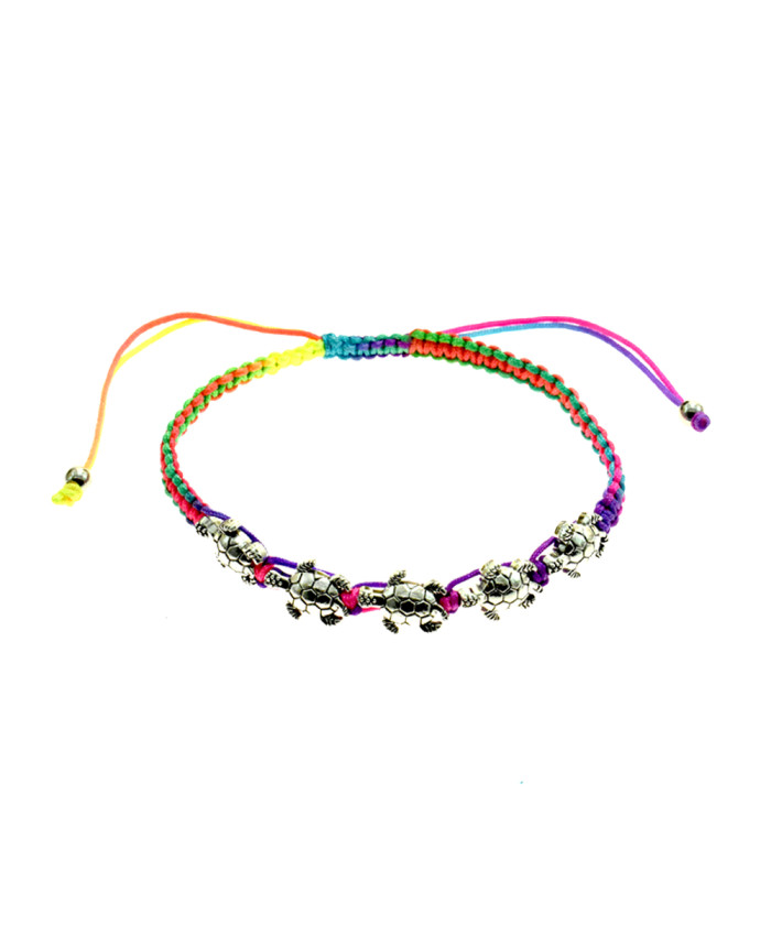 Adjustable Sea Turtle Charm Braided Bracelet – Assorted Colors